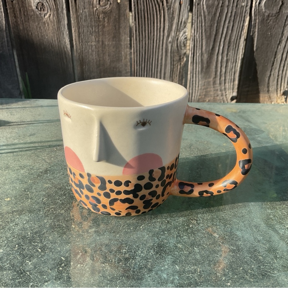 Anthropologie Fotini Tikkou Visage Mug Face Hand Painted Stoneware Mug, Leopard